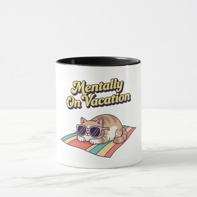 Taza Retro Cat Vacation Brain Color Inside Mug (Centro)