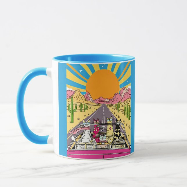 Taza Retro Cats on Vacation Take a Road Trip (Izquierda)