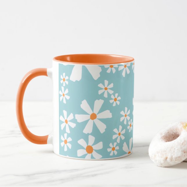 Taza Retro Daisy Floral Pattern Coffee Mug Teal  (Con donut)