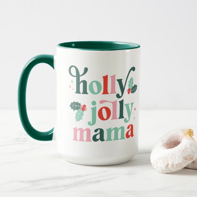 Taza Retro de Vacaciones Holly Jolly Mama (Con donut)