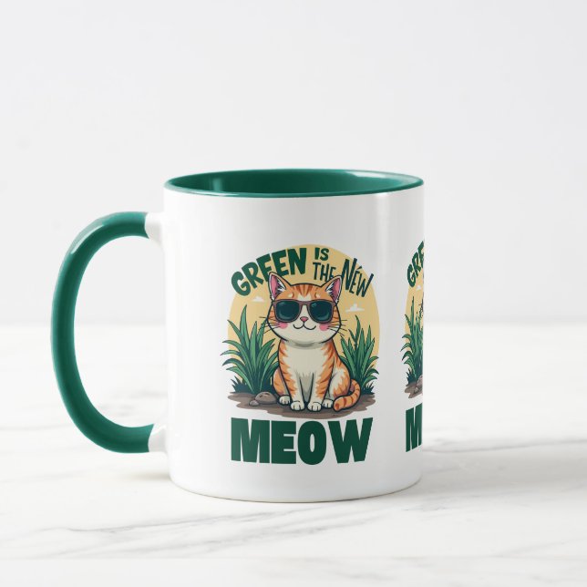 Taza Retro "El Verde Es El Nuevo Meow" Arte De Naturale (Izquierda)