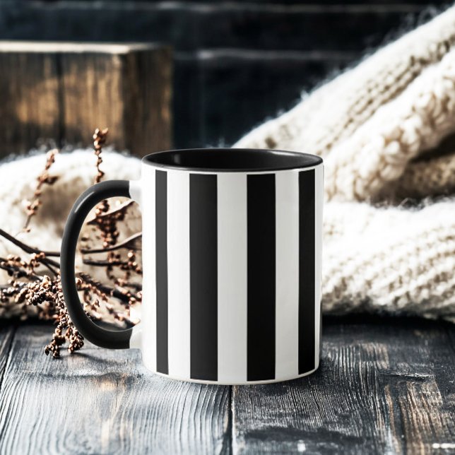 Taza Retro Elegant Black and White Stripe (retro elegant black and white stripe mug)