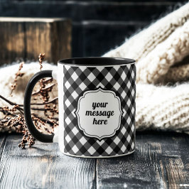 Taza Retro Elegant Personalized Black and White Gingham
