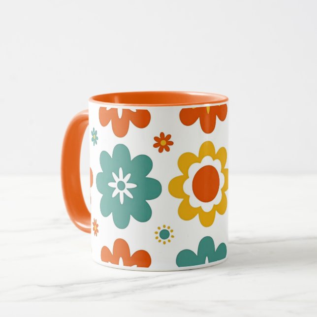 Taza Retro Floral Geométrico Boho de los 70 (Anverso izquierdo)