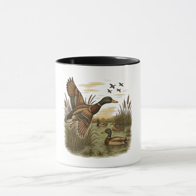 Taza Retro-Flying-Mallard-Duck-Hunting (Centro)