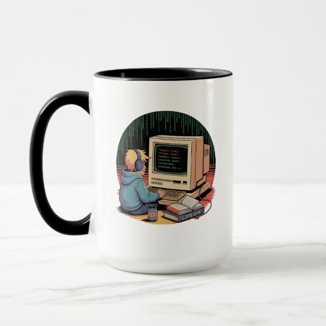 Taza Retro Gamer Kid en el arte de píxeles de una compu (Izquierda)
