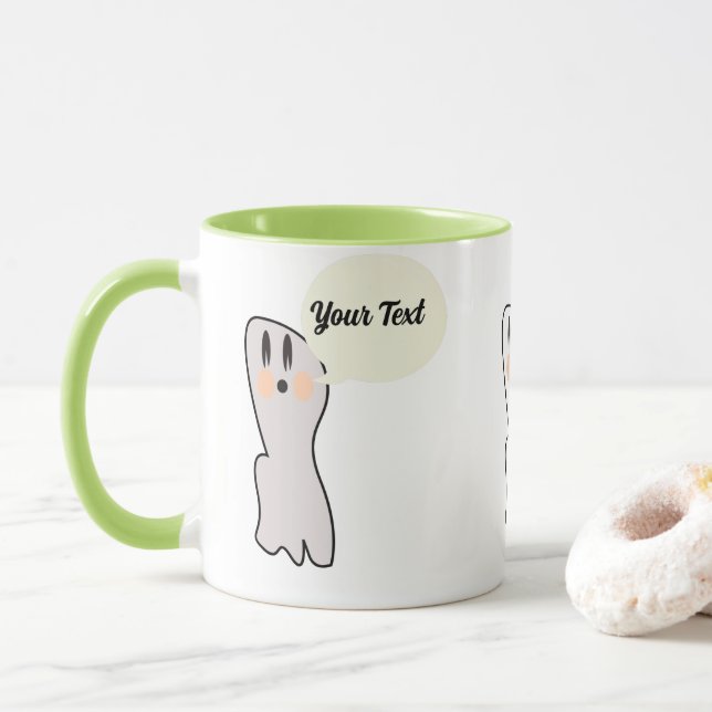 Taza Retro Ghost Boo Nombre Mensaje Halloween (Con donut)
