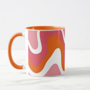 Taza Retro Groovy Naranja y Rosa Ondulado