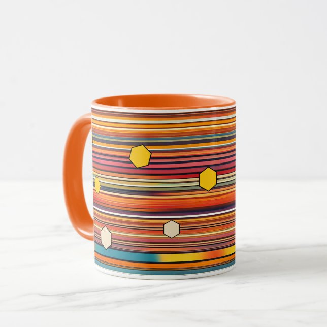 Taza Retro Hexagon Stripes Coffee Mug | Honeycomb (Anverso izquierdo)