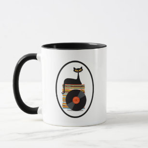 Taza Retro mediados del siglo Moderno gato negro con to
