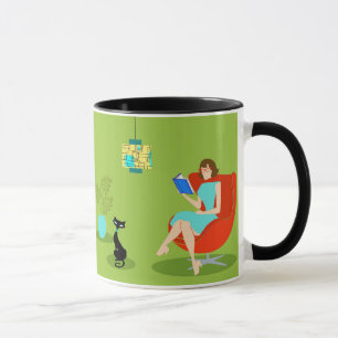Taza Retro Reading Woman Ringer Mug