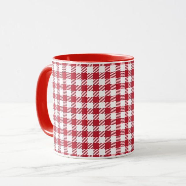 Taza Retro Red Picnic Check Farmhouse Design (Anverso izquierdo)