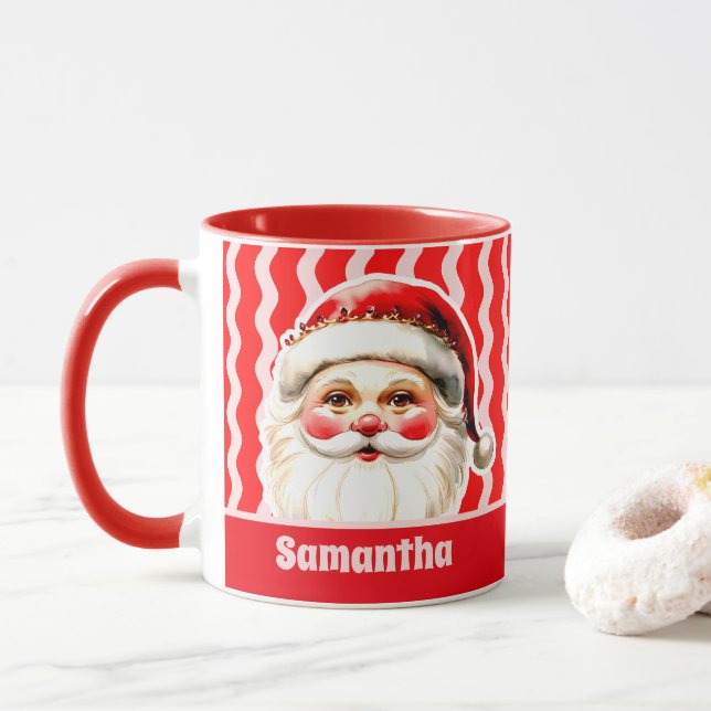 Taza Retro Rojo Santa Claus Navidades de Ric Rac Rojo (Con donut)