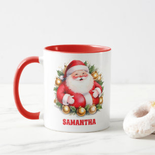 Taza Retro Rojo Santa Claus Navidades Niños Chocolate c