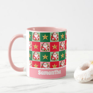 Taza Retro rosa Santa Claus Feliz Navidad a los niños