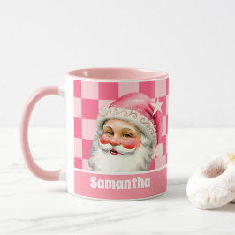 Taza Retro Rosa Santa Claus Navidades rosados en tafetá