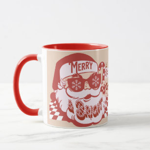 Taza Retro Santa Alegre Brillante Navidad Rosa Rojo