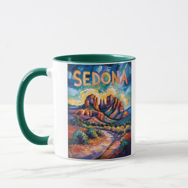 Taza Retro Sedona Arizona Travel Van Gogh Art Landscape (Izquierda)