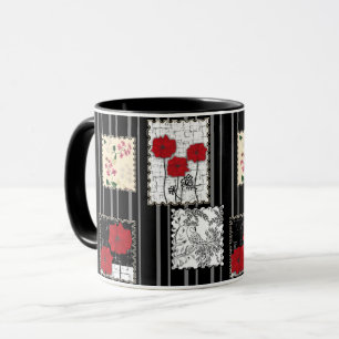 Taza Retro sin costuras parches vintage poppies de patc