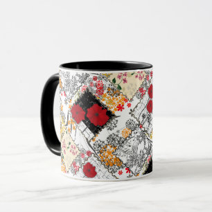 Taza Retro sin costuras parches vintage poppies de patc