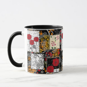 Taza Retro sin costuras parches vintage poppies de patc