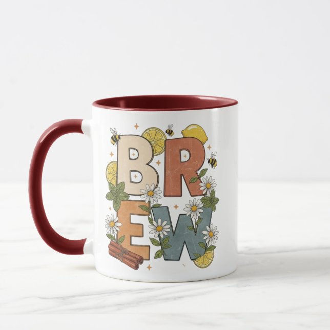 Taza Retro Tea Brew Herb Design (Izquierda)
