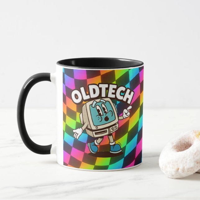 Taza Retro Tech Cartoon Psychedelic Mug (Con donut)