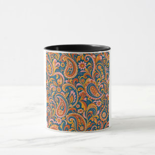Taza Retro Terracota y Azul Marino Sin Costuras Patrón 