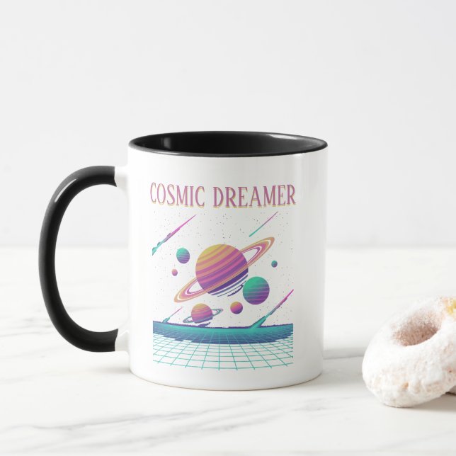 Taza Retro Vaporwave Planets Synthwave (Con donut)