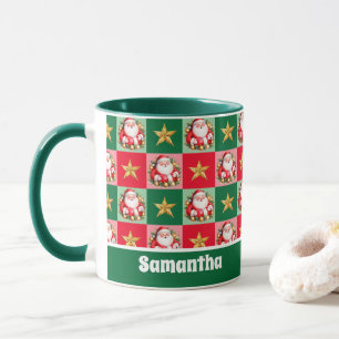 Taza Retro Verde Santa Claus Feliz Navidad a los niños