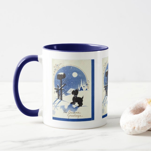 Taza retro vintage Christmas Scotty dog Holiday (Con donut)