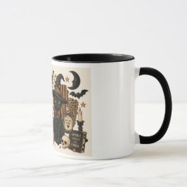 Taza Retro Vintage Halloween Gato Negro Bruja Sombrero