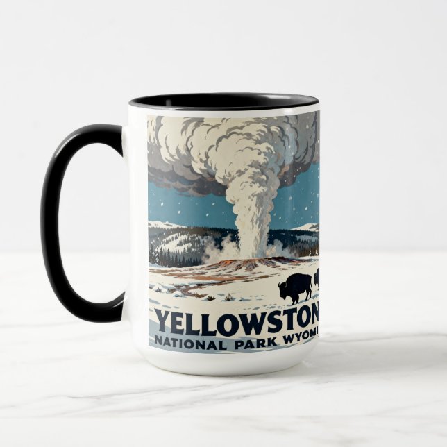Taza Retro Yellowstone National Park Bison Gift (Izquierda)