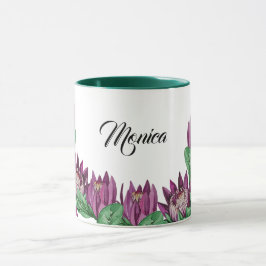 Taza Rey Protea Rosa Púrpura Acuarela Pintado a Mano