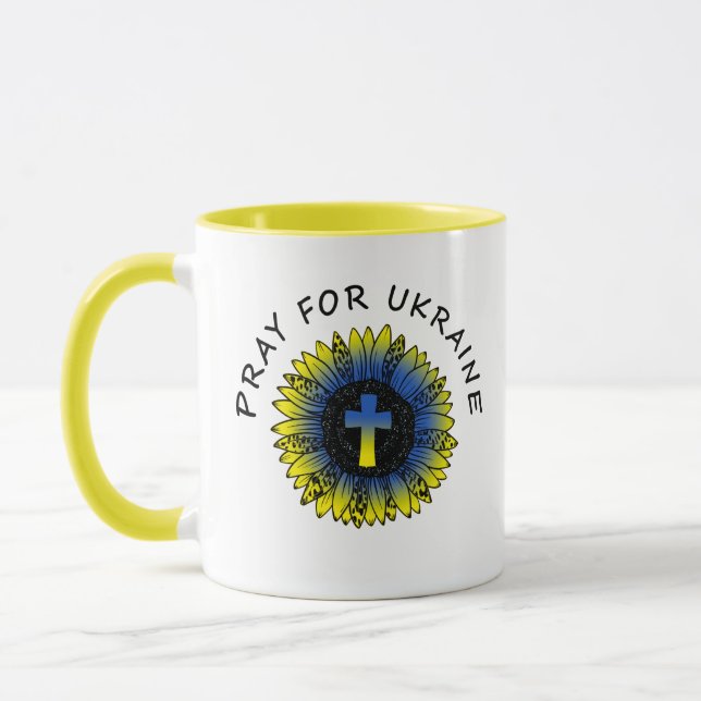 Taza Rezar por Ucrania Sunflower y Cross Mug (Izquierda)