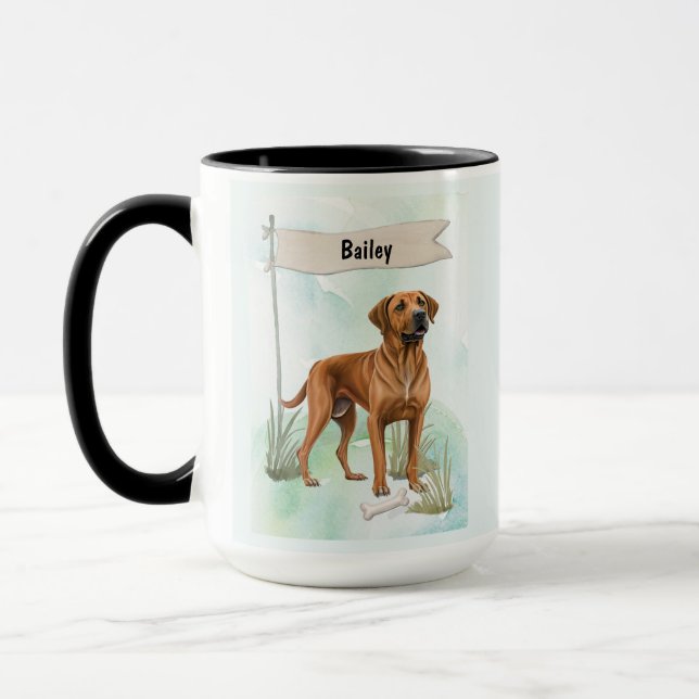 Taza Rhodesian Ridgeback Acuarela Perro Personalizado (Izquierda)