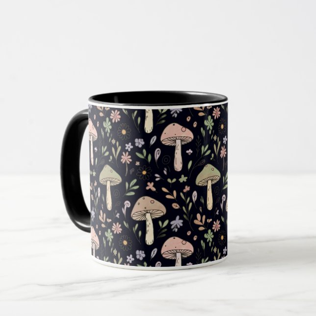 Taza Rich Black Dark Academia Fungi Seamless Pattern (Anverso izquierdo)