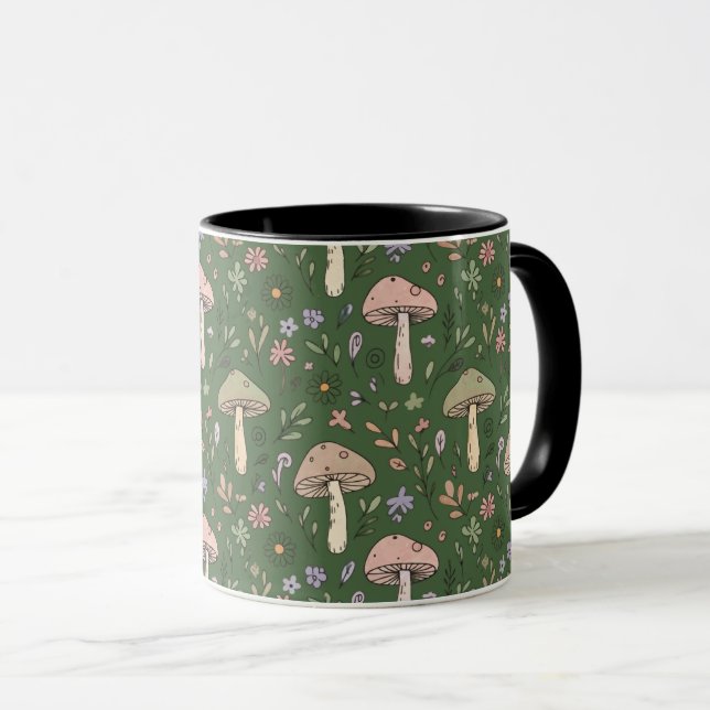 Taza Rich Emerald Green Fungi Seamless Pattern Luxury (Anverso derecho)