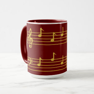 TAZA RICH RED GOLD MUSICAL DAD NOTA TREBLE BASS CLEF
