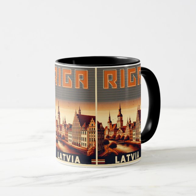 Taza Riga City, Letonia, cultura báltica, regalos vinta (Anverso derecho)
