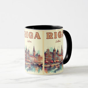 Taza Riga City, Letonia, cultura báltica, regalos vinta