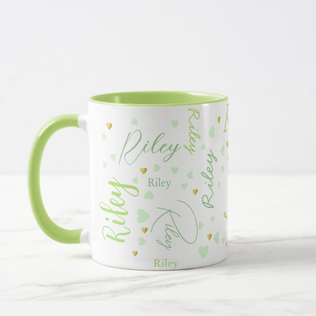 Taza Riley repetitivo (nombre personalizado) + corazone (Izquierda)