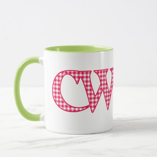Taza Ringer Coffee Mug, Welsh Cwtch, Red Check Gingham (Izquierda)