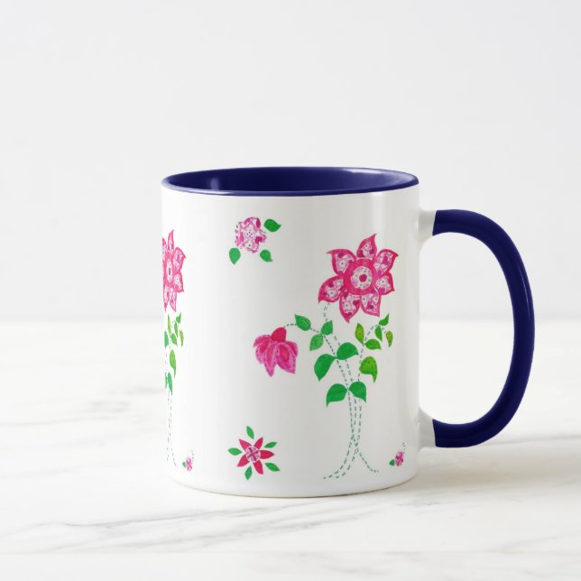 Taza Ringer de flor rosa Mug (Derecha)