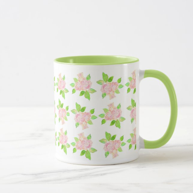 Taza Ringer Mug de rosas rosadas vintage (Derecha)