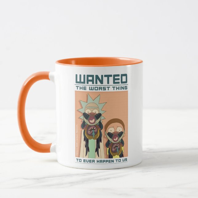 Taza RIQUEZA Y MORTY™| Poster buscado de Glorzo (Izquierda)