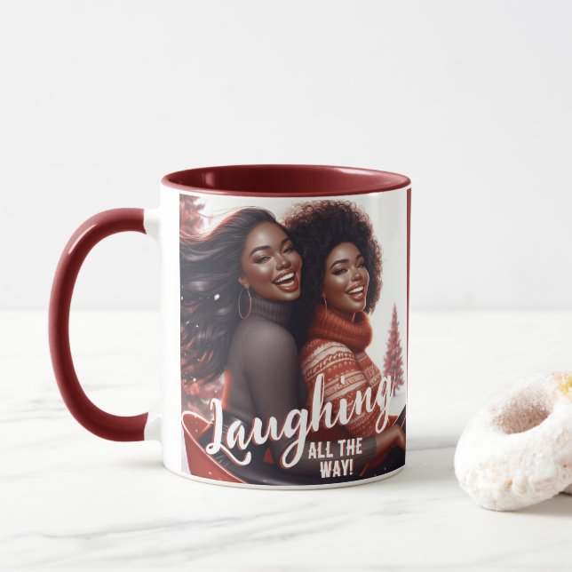 Taza Risas festivas de hermanas de Sleighin (Con donut)