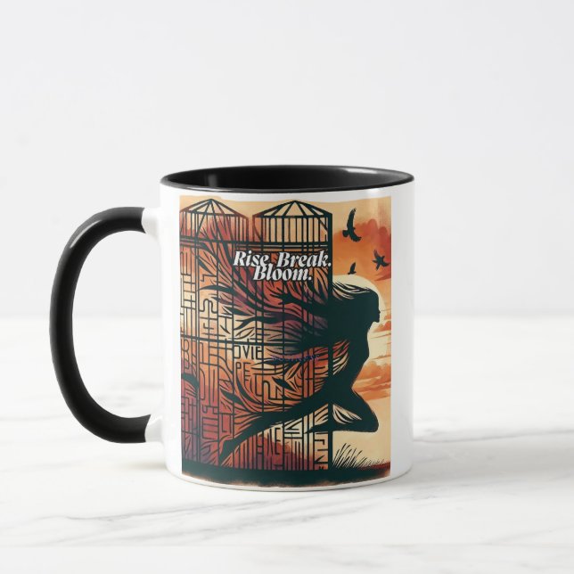Taza Rise Break Bloom – Powerful quote art for blooming (Izquierda)