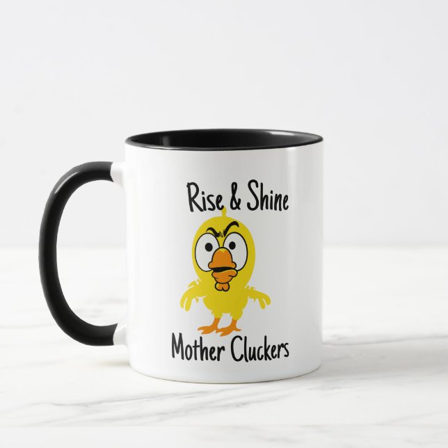 Taza Rise & Shine Mother Cluckers Funny Chicken Pun (Izquierda)