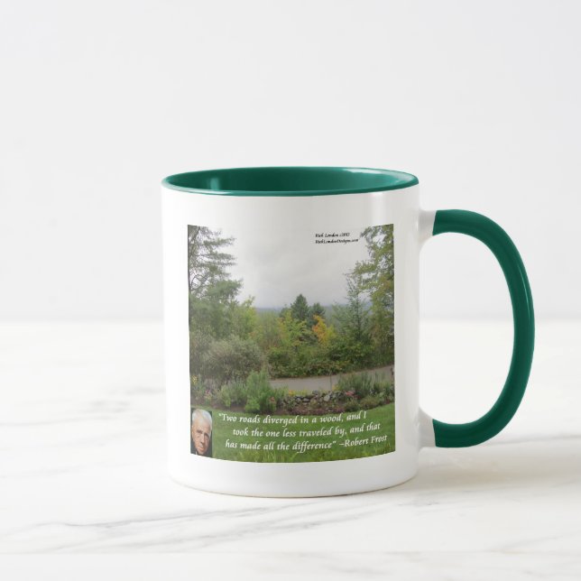 Taza Robert Frost Wisdom Cita "Camino Menos Viajado" (Derecha)